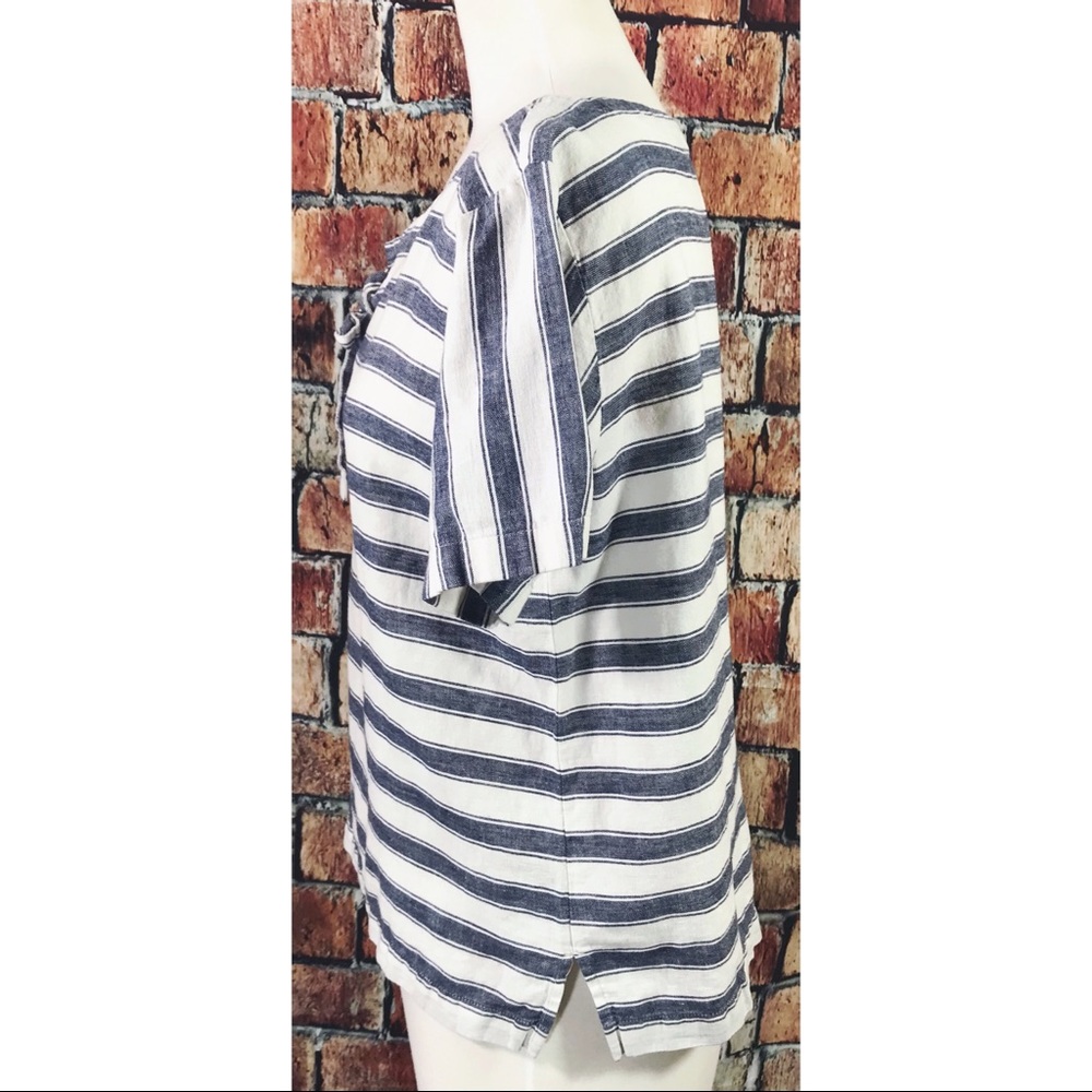Madewell Nautical Striped Lace Up Linen Cotton Top - Picture 6 of 7